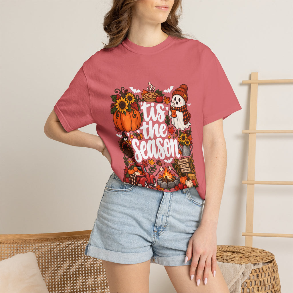 T-shirt Comfort Colors® « Tis the Season », cadeau pour amateur de citrouilles, t-shirt pour l'automne, Thanksgiving et Halloween, t-shirt douillet pour la saison des récoltes pour femmes