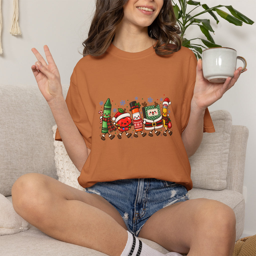Comfort Colors® クリスマス 学用品 Tシャツ、かわいい先生ホリデーギフト、お祝い 教室 先生ギフト、先生へのギフト