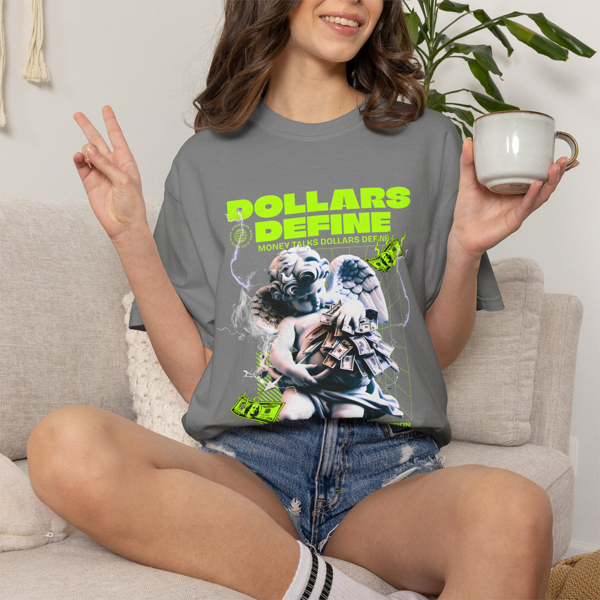 Camiseta de ángel Comfort Colors® Dollars Define Money, camiseta de cultura del esfuerzo, diseño de ropa urbana, regalo motivacional, arte de moda urbana