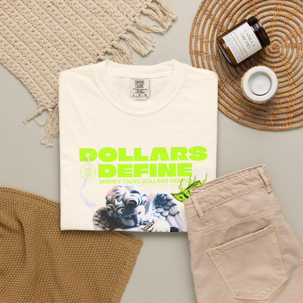 Camiseta de ángel Comfort Colors® Dollars Define Money, camiseta de cultura del esfuerzo, diseño de ropa urbana, regalo motivacional, arte de moda urbana