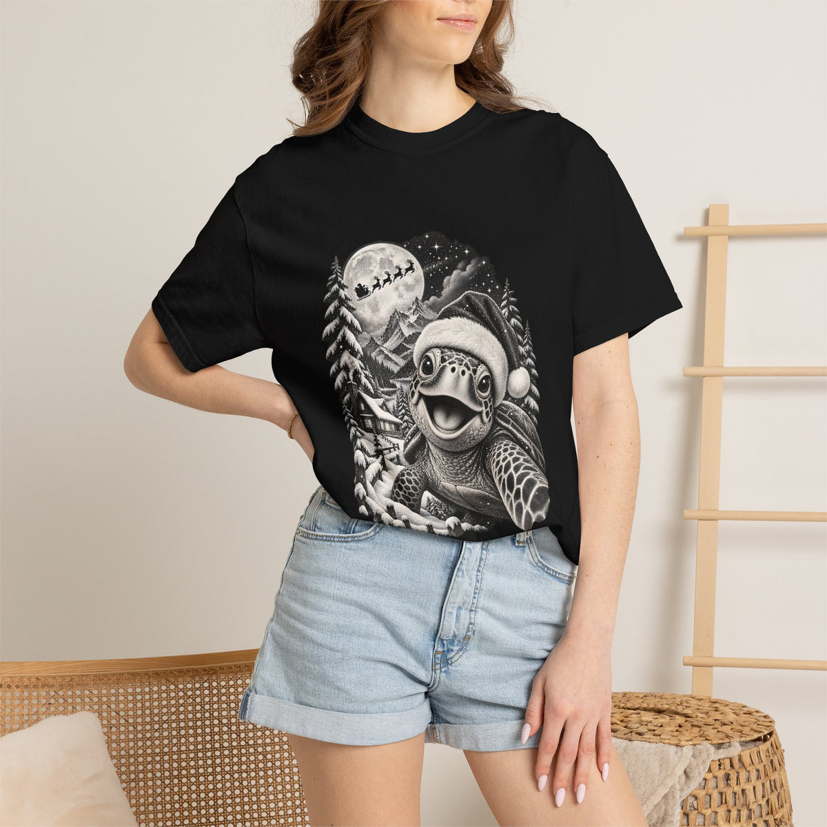 Comfort Colors® Christmas Turtle T-Shirt, Cute Sea Turtle Lover Gift, Funny Santa Hat Turtle Christmas Gift, Winter Ocean Animal Graphic Tee