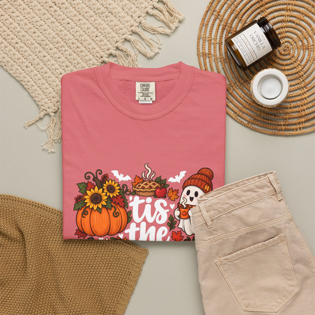 T-shirt Comfort Colors® « Tis the Season », cadeau pour amateur de citrouilles, t-shirt pour l'automne, Thanksgiving et Halloween, t-shirt douillet pour la saison des récoltes pour femmes