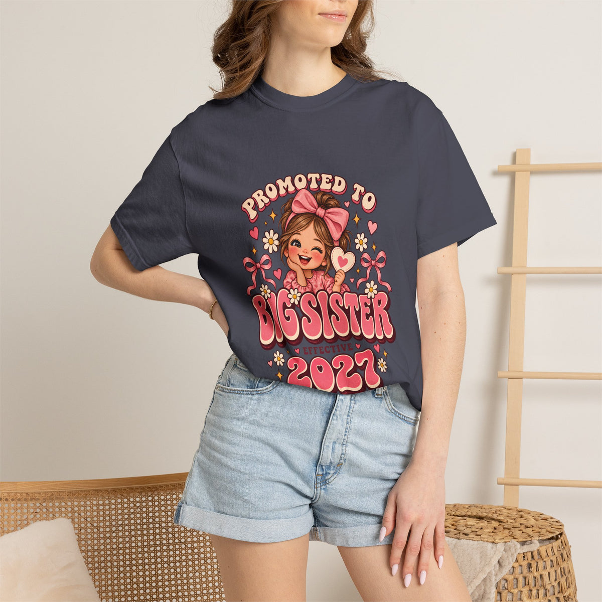 T-shirt Comfort Colors® « Promue grande sœur » effectif en 2027, cadeau d'annonce de nouvelle fratrie, t-shirt graphique pour annonce de grossesse grande sœur