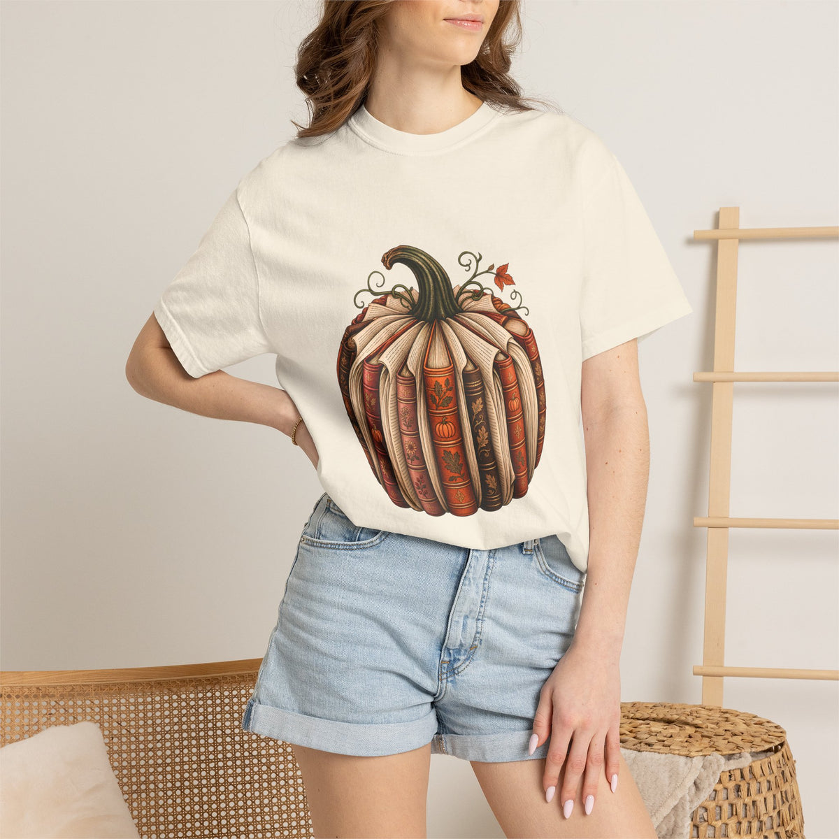 Comfort Colors® Book Pumpkin T-Shirt, Fall Reading Lover Gift, Vintage Autumn Bookish Gift, Cozy Librarian Teacher Pumpkin Graphic Tee