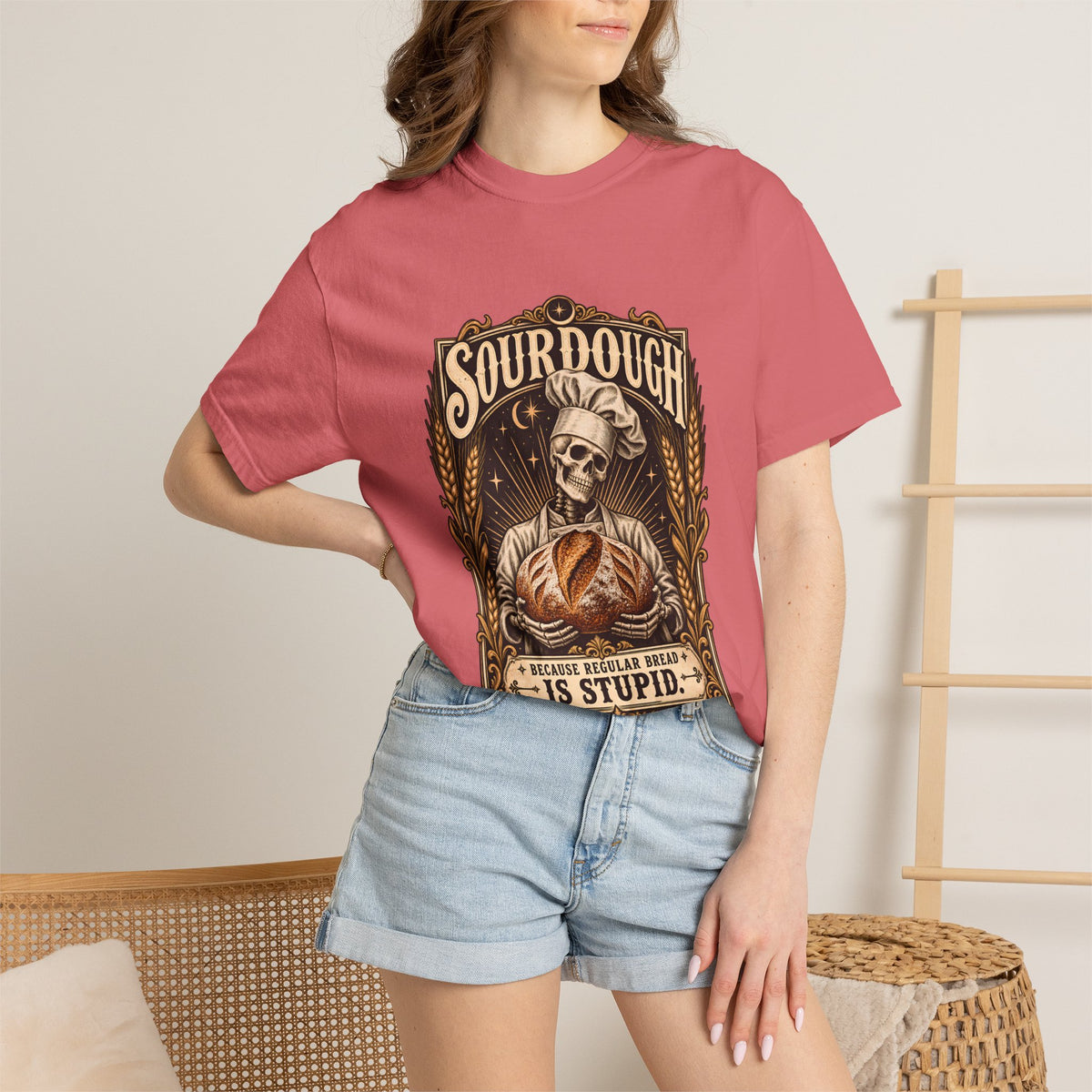 Comfort Colors® Sourdough Because Regular Bread Is Stupid T-Shirt, Funny Sourdough Baker Gift, Skeleton Bread Lover, Baking Humor Shirt
