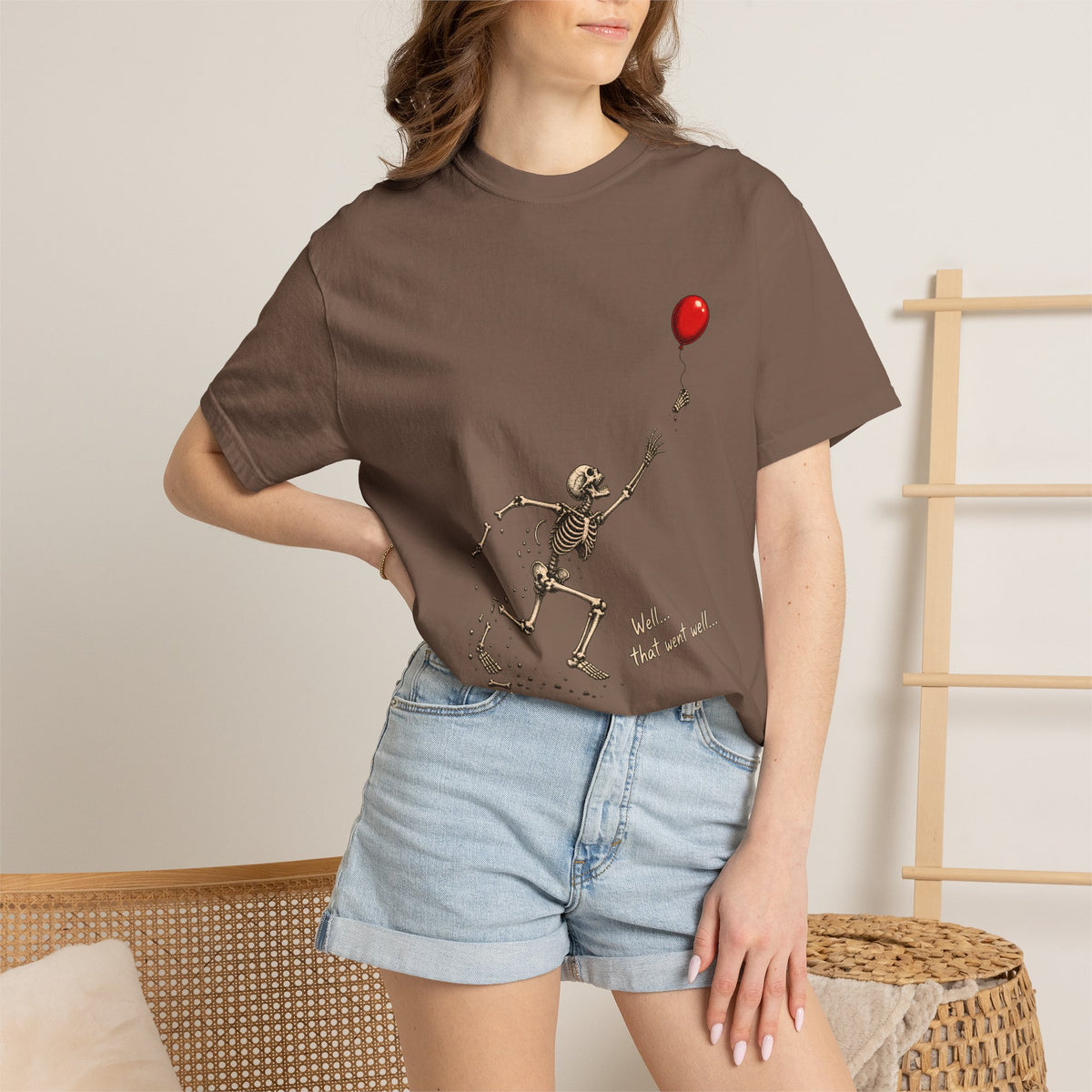 Comfort Colors® Well That Went Well T-Shirt, Funny Skeleton Halloween Gift, Red Balloon Dark Humor Gift, Vintage Spooky Skeleton Graphic Tee