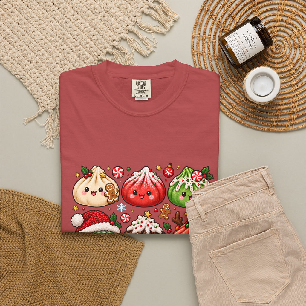 T-shirt de Noël mignon « Comfort Colors® » avec raviolis, cadeau kawaii pour amateur de cuisine pour les fêtes, pour les fans de raviolis, cadeau gourmand de Noël mignon