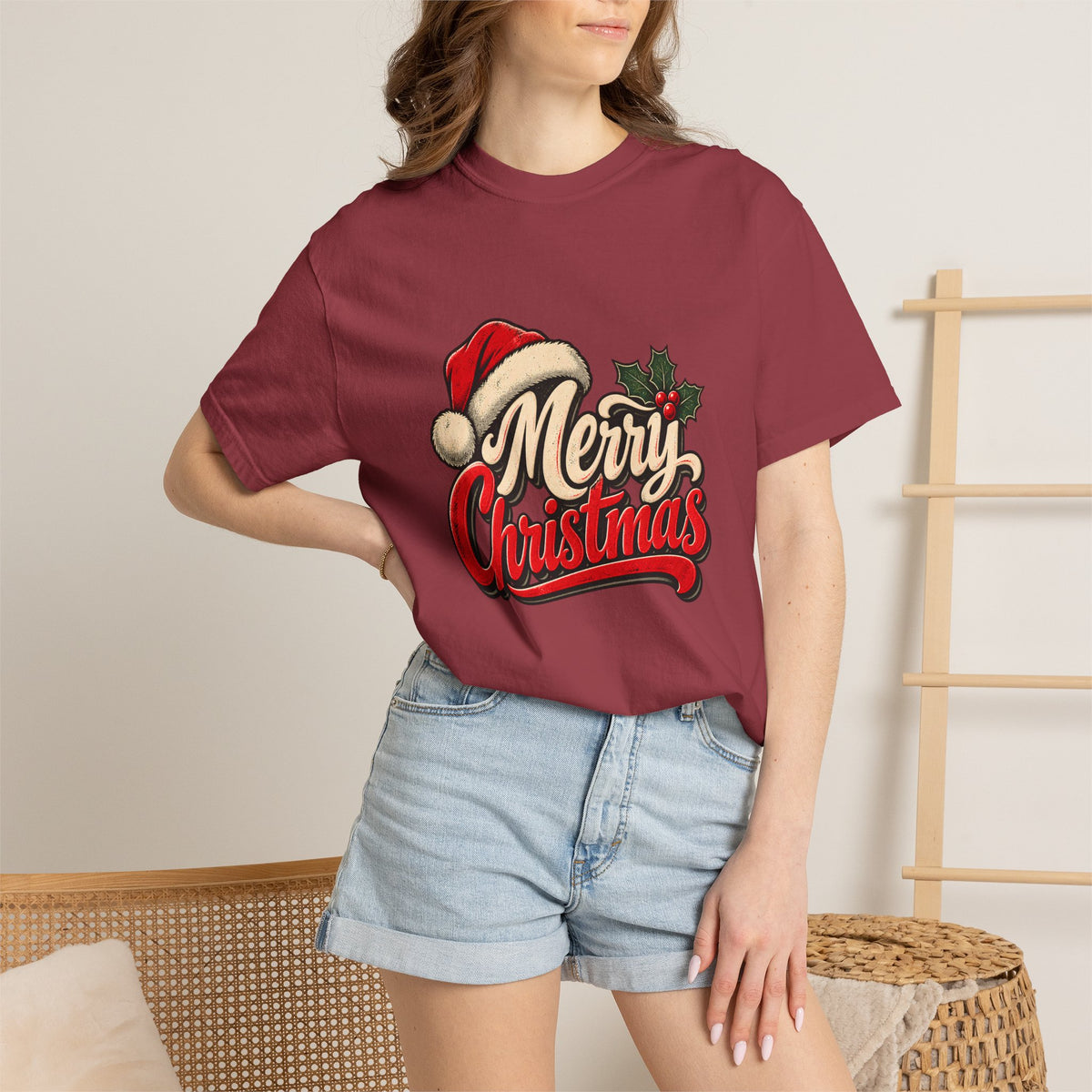 Comfort Colors® Merry Christmas T-Shirt, Vintage Christmas Holiday Gift, Retro Santa Hat Christmas Lover Gift, Festive Holiday Graphic Tee