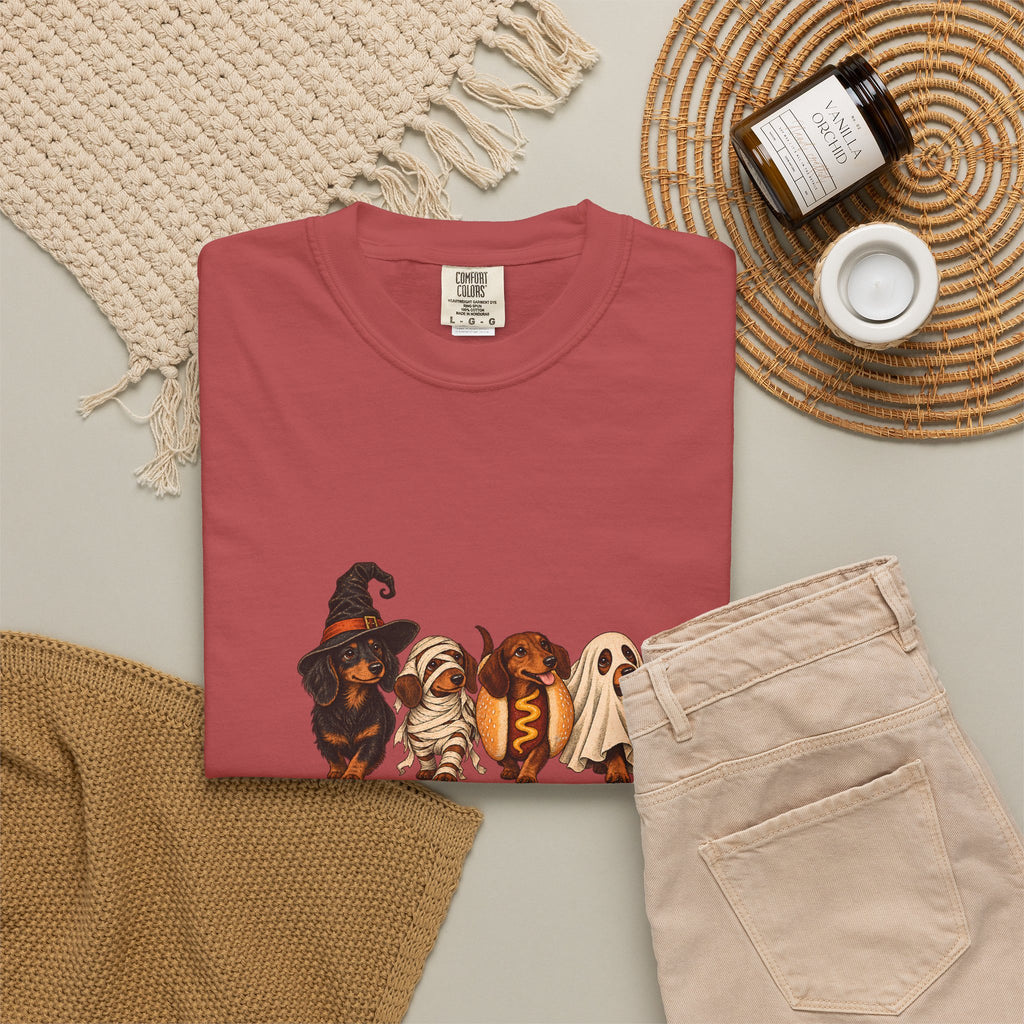 Comfort Colors® Halloween Dachshund T-Shirt, Spooky Wiener Dog Lover Gift, Cute Sausage Dog Costume Shirt, Doxie Halloween Pet Mom Shirt