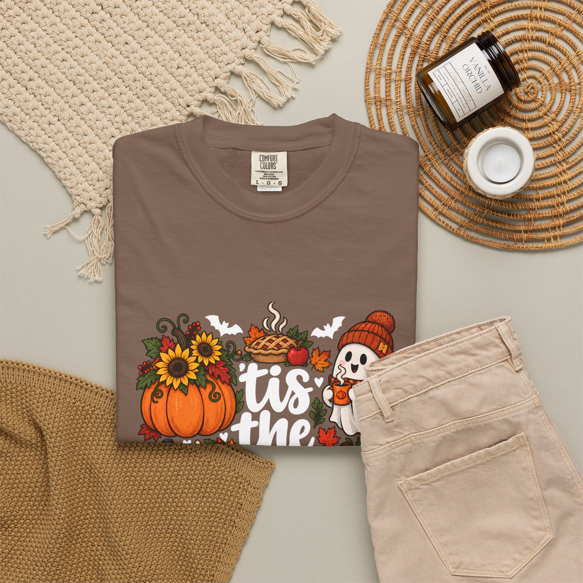 T-shirt Comfort Colors® « Tis the Season », cadeau pour amateur de citrouilles, t-shirt pour l'automne, Thanksgiving et Halloween, t-shirt douillet pour la saison des récoltes pour femmes