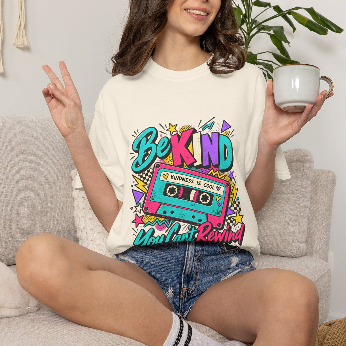 Comfort Colors® Be Kind Kindness Is Cool You Can't Rewind T-Shirt, Retro Kindness Teacher Gift, 80s Cassette Positive Message Graphic Tee