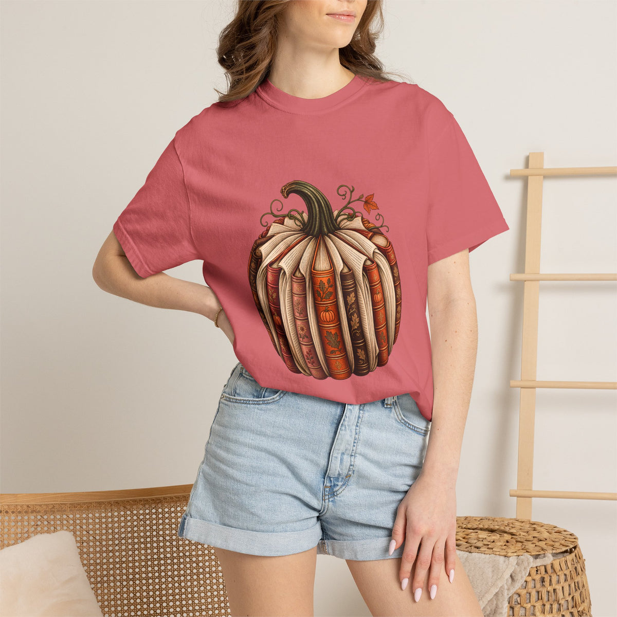 Comfort Colors® Book Pumpkin T-Shirt, Fall Reading Lover Gift, Vintage Autumn Bookish Gift, Cozy Librarian Teacher Pumpkin Graphic Tee