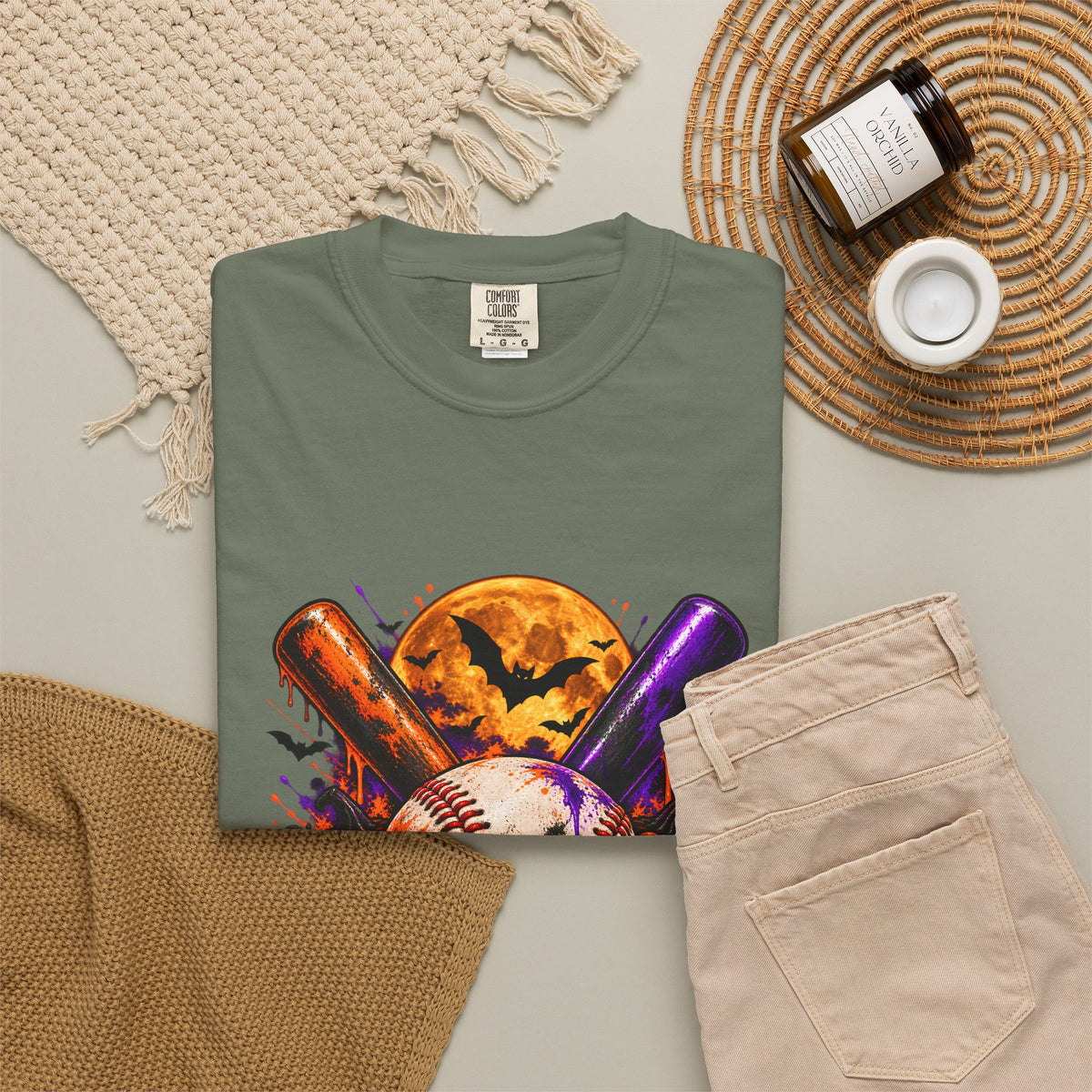 T-shirt de baseball Halloween Comfort Colors®, cadeau de joueur de baseball effrayant, t-shirt graphique pour amateur de baseball citrouille, t-shirt de fan de sport pour Halloween