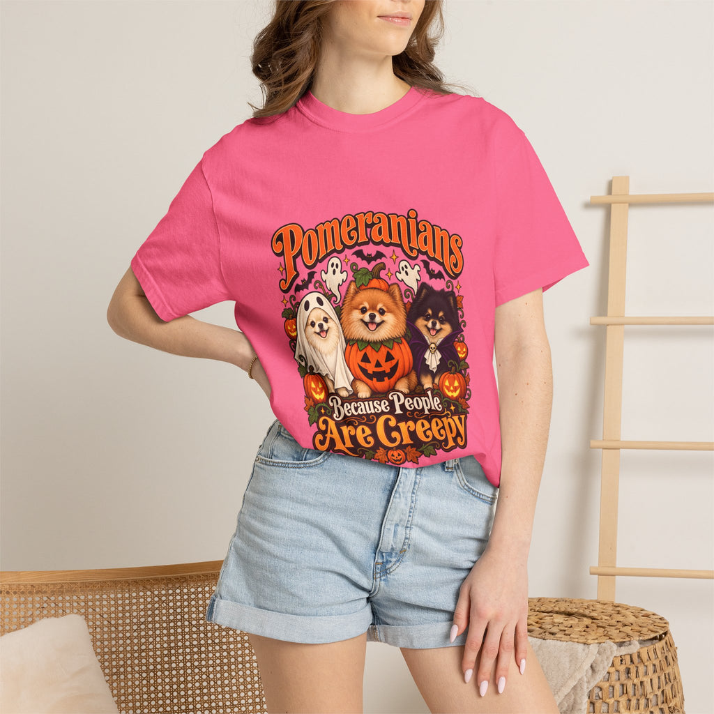 Comfort Colors® Pomeranians Because People Are Creepy Shirt, Funny Pomeranian Lover Gift, Halloween Dog Mom Graphic Tee, Spooky Pom Dog Gift