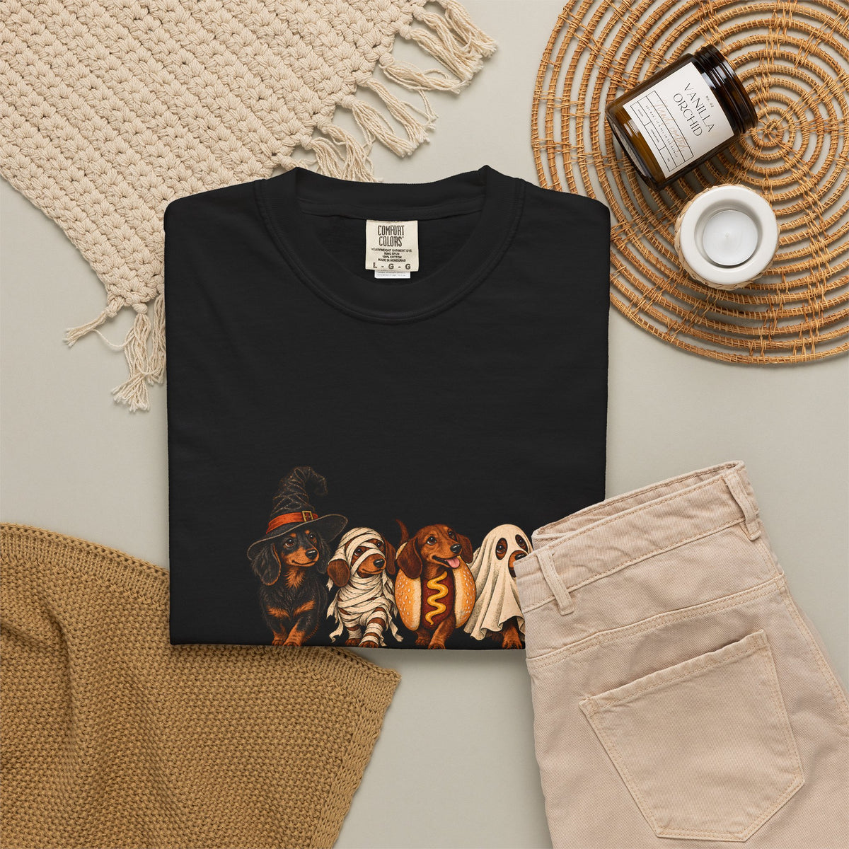 Comfort Colors® Halloween Dachshund T-Shirt, Spooky Wiener Dog Lover Gift, Cute Sausage Dog Costume Shirt, Doxie Halloween Pet Mom Shirt