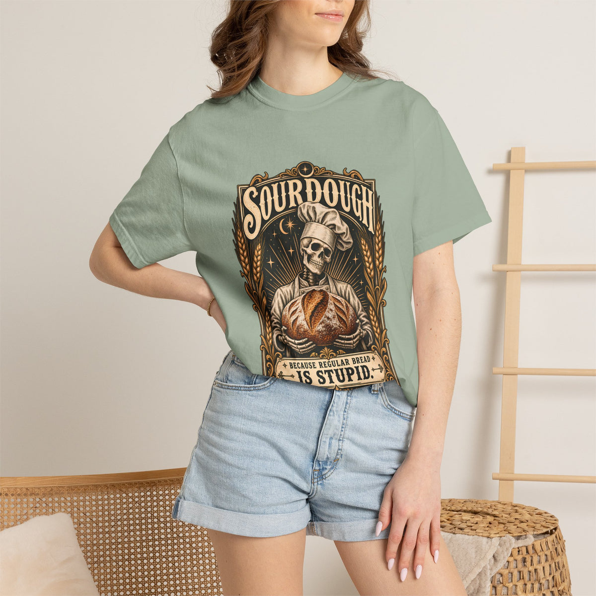Comfort Colors® Sourdough Because Regular Bread Is Stupid T-Shirt, Funny Sourdough Baker Gift, Skeleton Bread Lover, Baking Humor Shirt