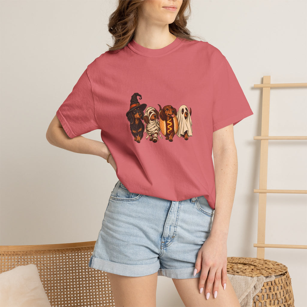 Comfort Colors® Halloween Dachshund T-Shirt, Spooky Wiener Dog Lover Gift, Cute Sausage Dog Costume Shirt, Doxie Halloween Pet Mom Shirt