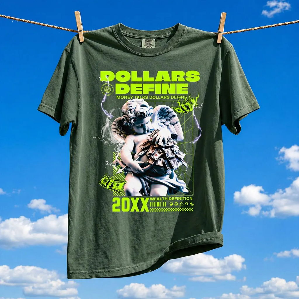Camiseta de ángel Comfort Colors® Dollars Define Money, camiseta de cultura del esfuerzo, diseño de ropa urbana, regalo motivacional, arte de moda urbana