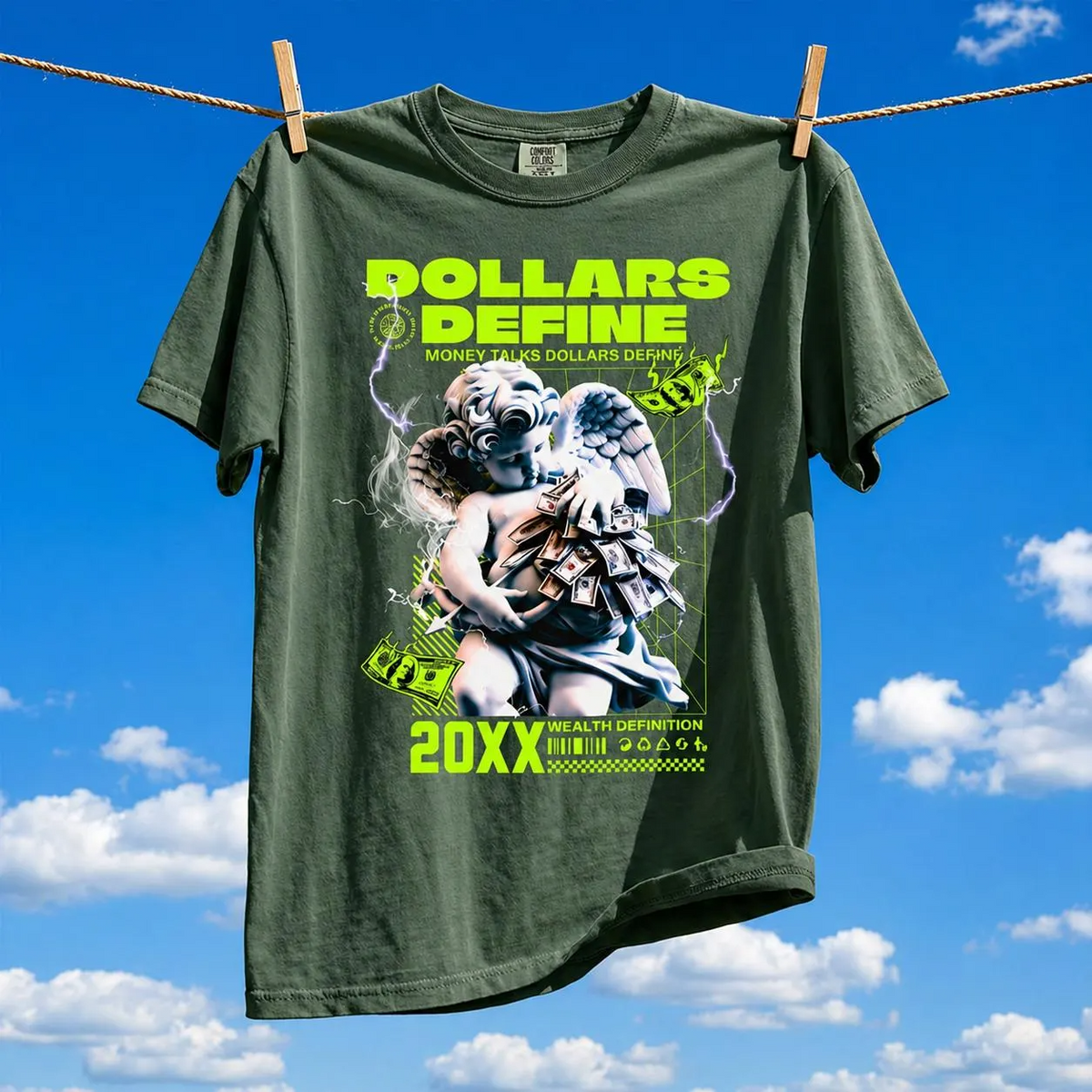 Comfort Colors® Dollars Define Money Angel Shirt, Hustle Culture Tee, Streetwear Design, Motivational Gift, Urban Fashion Art