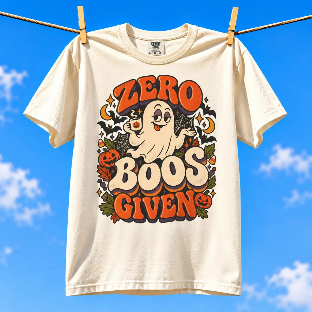 Comfort Colors® Zero Boos Given T-Shirt, Funny Ghost Halloween Gift, Sarcastic Spooky Season Humor Gift, Cute Ghost Lover Graphic Tee