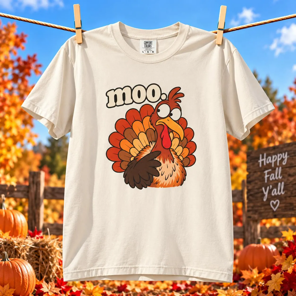 Comfort Colors® Moo Turkey T-Shirt, Funny Thanksgiving Turkey Gift, Cute Cartoon Turkey Lover Gift, Thanksgiving Dinner Graphic Tee