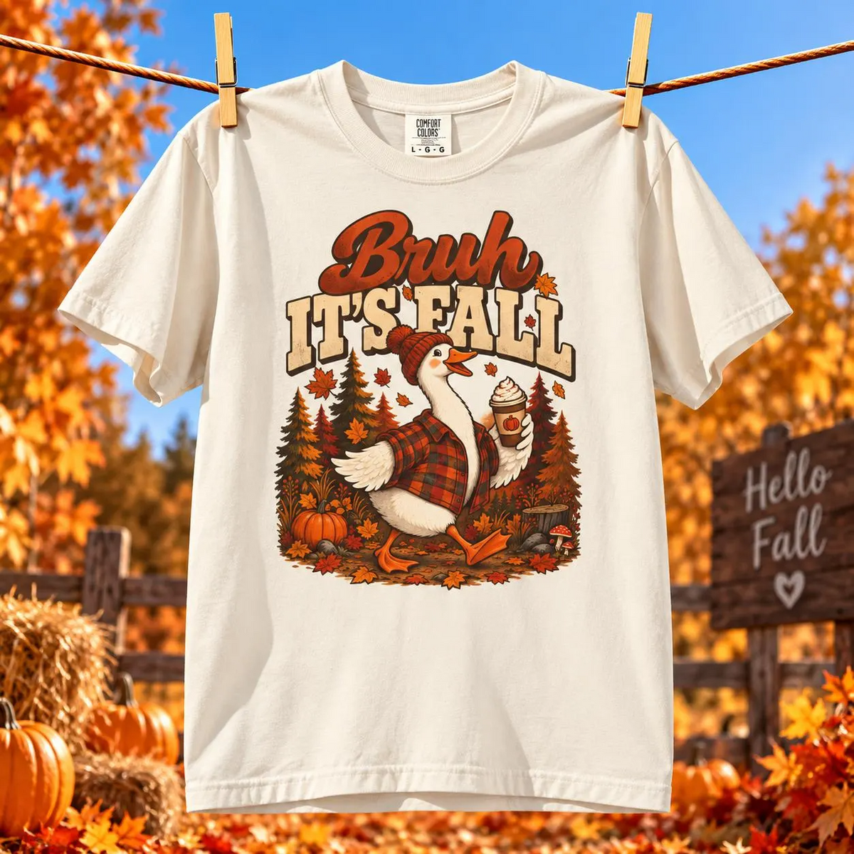 Comfort Colors® Bruh Its Fall T-Shirt, Funny Autumn Goose Lover Gift, Pumpkin Spice Coffee Gift, Retro Cozy Fall Season Graphic Tee