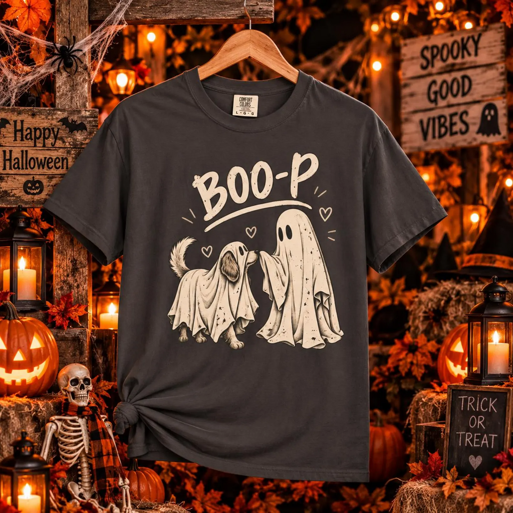 Camiseta para perro Comfort Colors® Boo-P, divertido regalo de Halloween de perro fantasma, bonito regalo de temporada espeluznante para amantes de los perros, camiseta gráfica de disfraz de fantasma a juego
