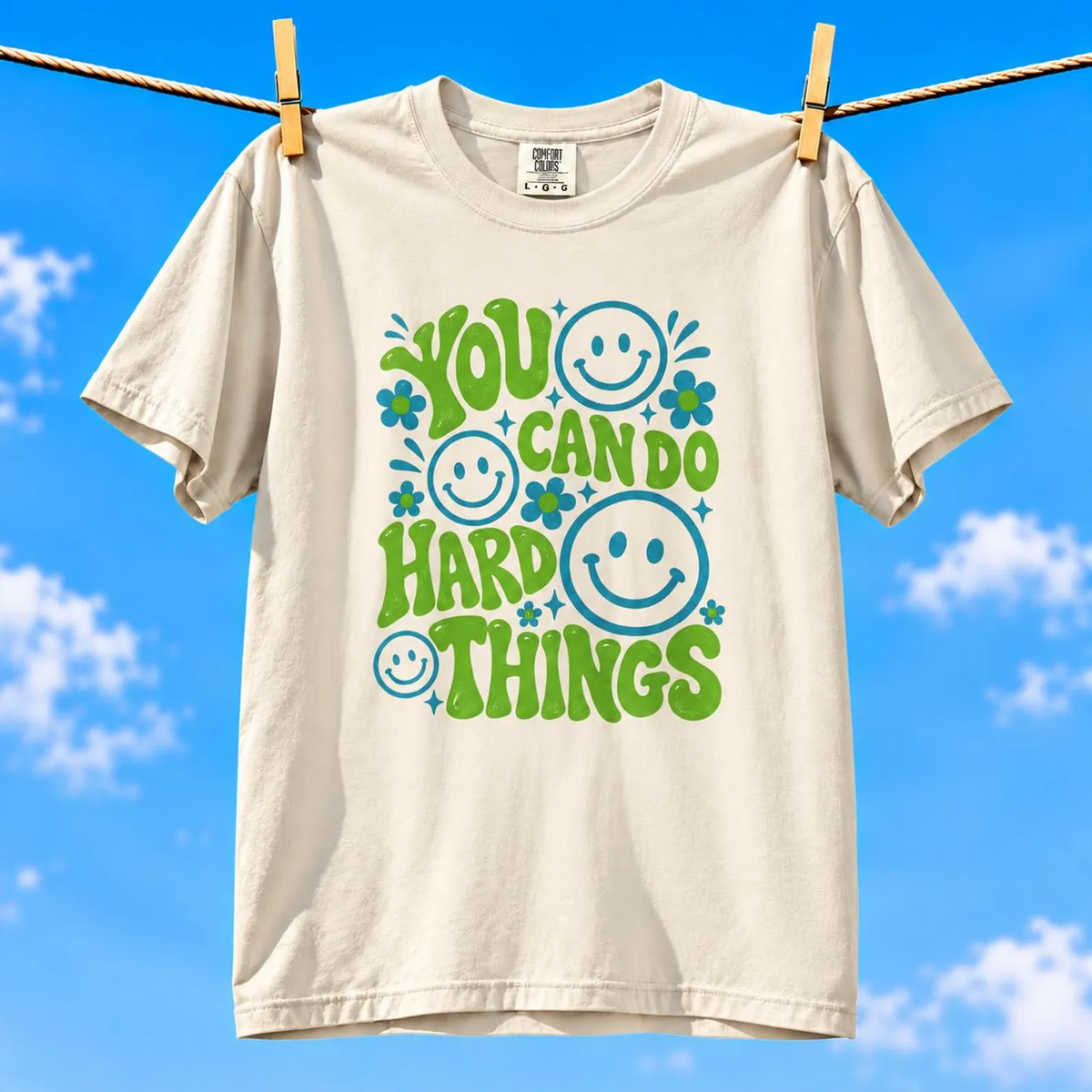 Comfort Colors® You Can Do Hard Things T-Shirt, Motivational Mental Health Gift, Positive Affirmation Lover Gift, Retro Smiley Face Graphic