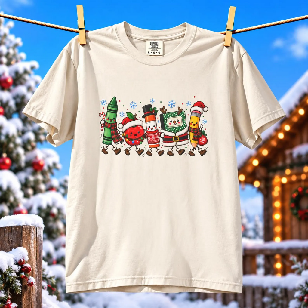 Comfort Colors® クリスマス 学用品 Tシャツ、かわいい先生ホリデーギフト、お祝い 教室 先生ギフト、先生へのギフト