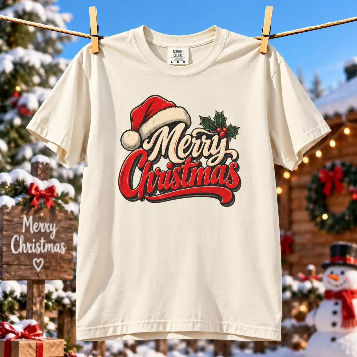 Comfort Colors® Merry Christmas T-Shirt, Vintage Christmas Holiday Gift, Retro Santa Hat Christmas Lover Gift, Festive Holiday Graphic Tee