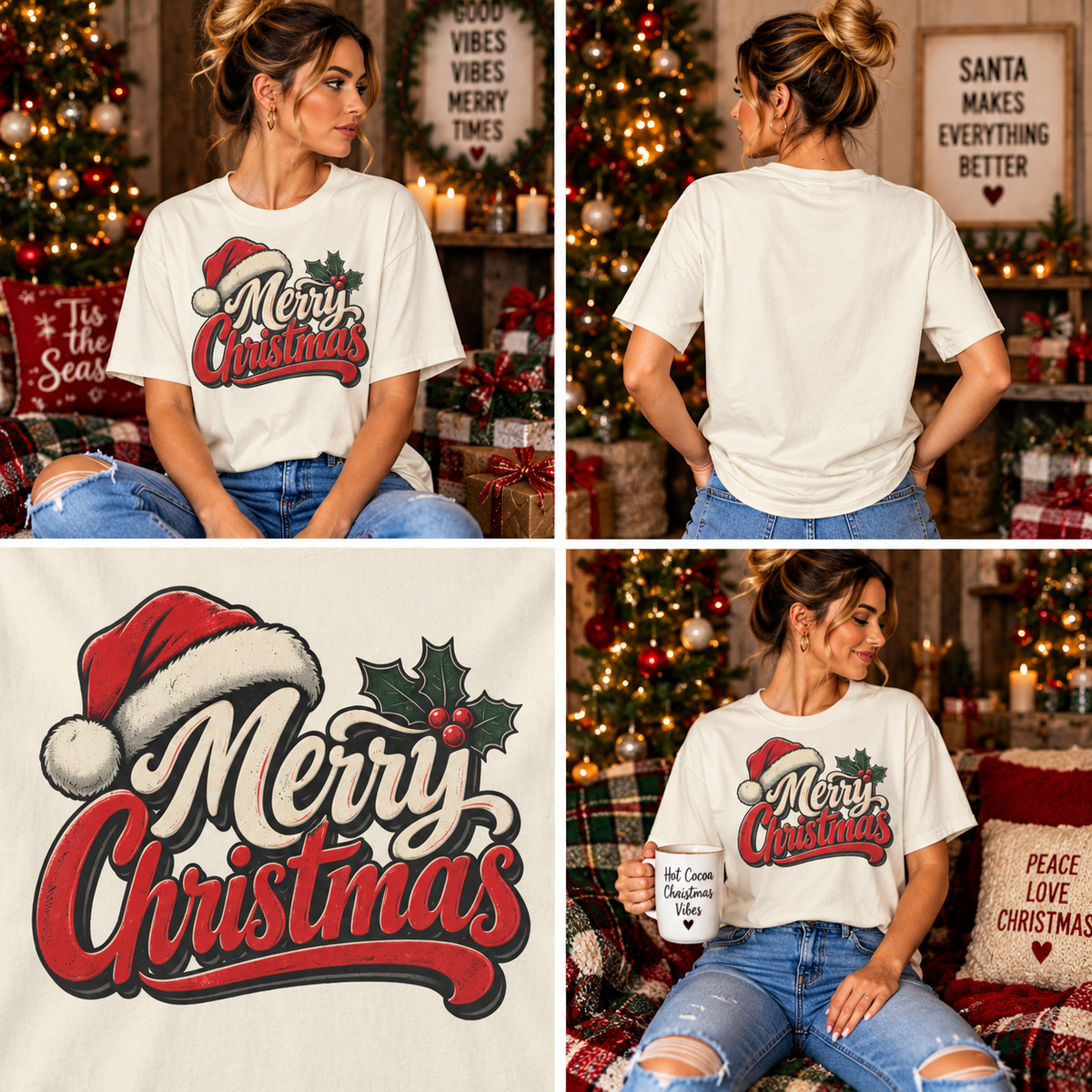 Comfort Colors® Merry Christmas T-Shirt, Vintage Christmas Holiday Gift, Retro Santa Hat Christmas Lover Gift, Festive Holiday Graphic Tee