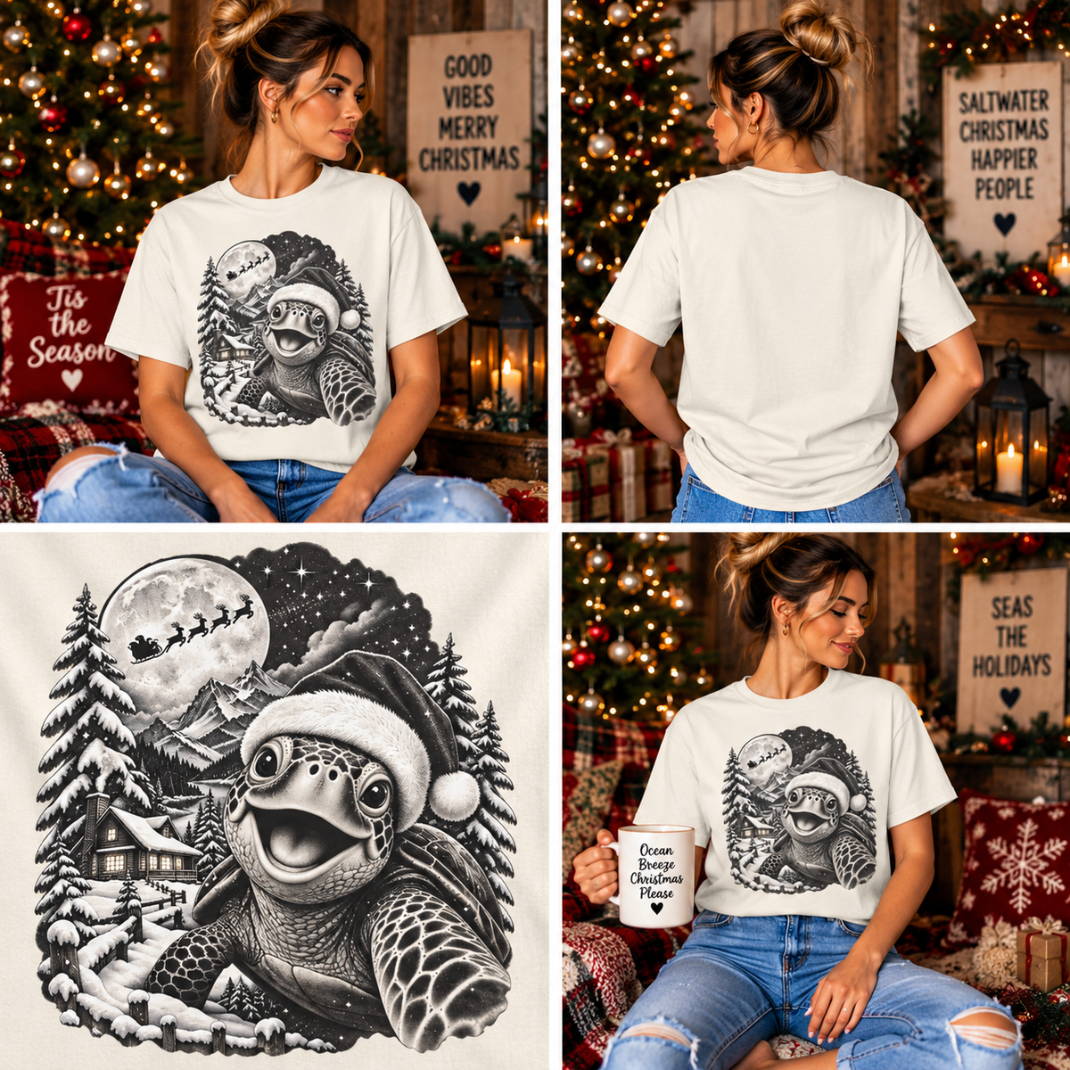 Comfort Colors® Christmas Turtle T-Shirt, Cute Sea Turtle Lover Gift, Funny Santa Hat Turtle Christmas Gift, Winter Ocean Animal Graphic Tee