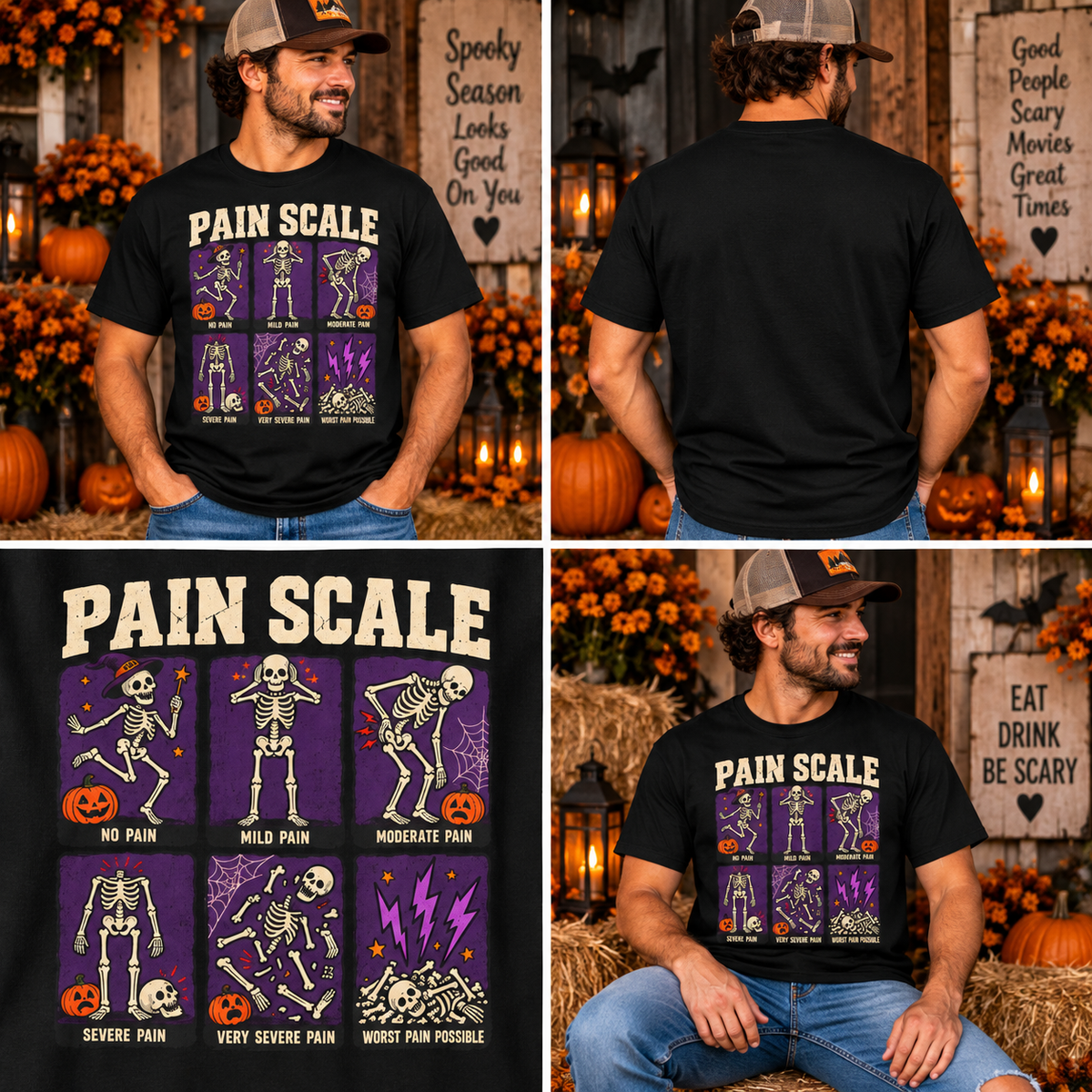 Comfort Colors® Pain Scale Skeleton T-Shirt, Funny Halloween Skeleton Gift, Spooky Medical Humor Gift, Nurse Doctor Halloween Graphic Tee
