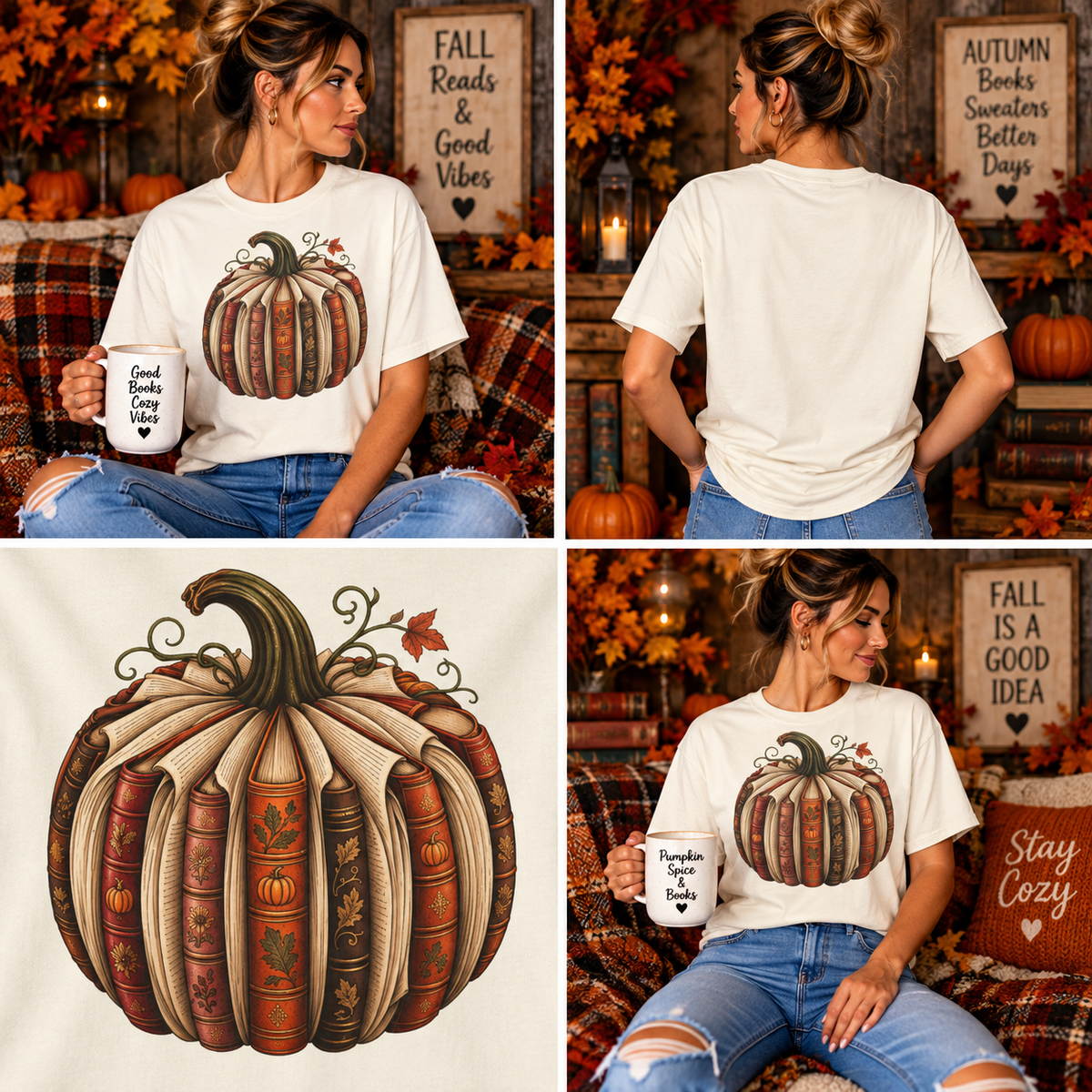 Comfort Colors® Book Pumpkin T-Shirt, Fall Reading Lover Gift, Vintage Autumn Bookish Gift, Cozy Librarian Teacher Pumpkin Graphic Tee