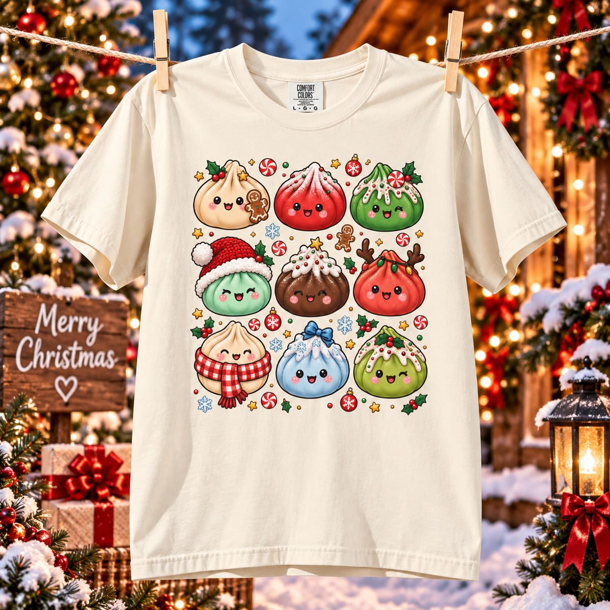 Comfort Colors® Cute Christmas Dumplings T-Shirt, Kawaii Holiday Food Lover Gift, Festive Dumpling Lover, Cute Christmas Foodie Gift