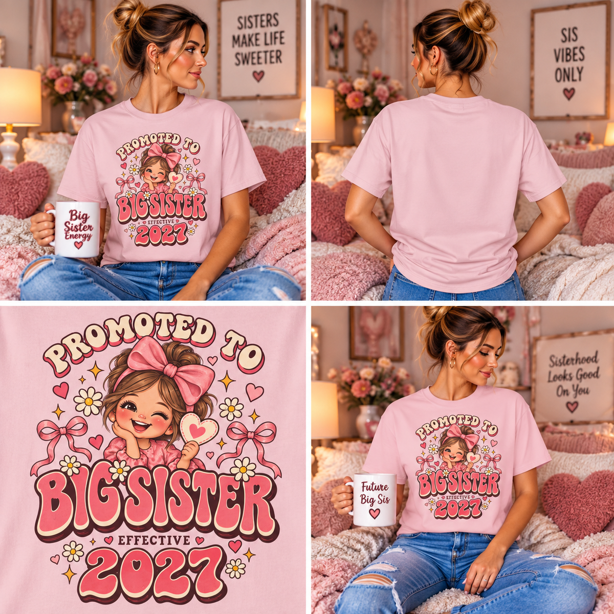 T-shirt Comfort Colors® « Promue grande sœur » effectif en 2027, cadeau d'annonce de nouvelle fratrie, t-shirt graphique pour annonce de grossesse grande sœur