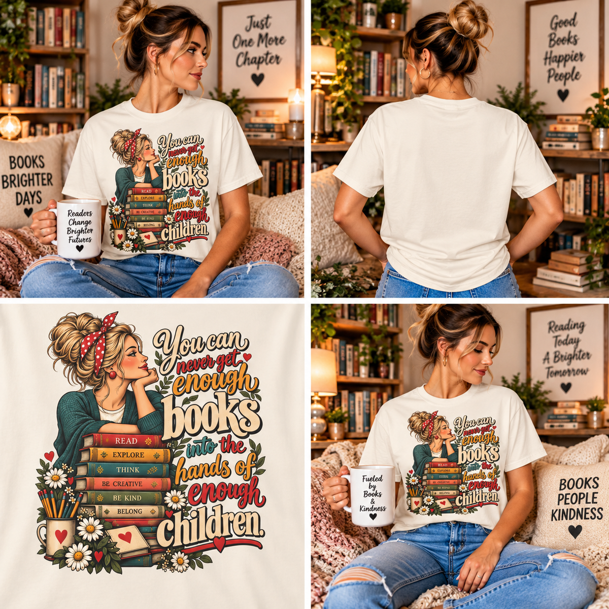 Comfort Colors® You Can Never Get Enough Books Into the Hands of Enough Children Shirt, Teacher Reading Gift, Book Lover Teacher Graphic Tee