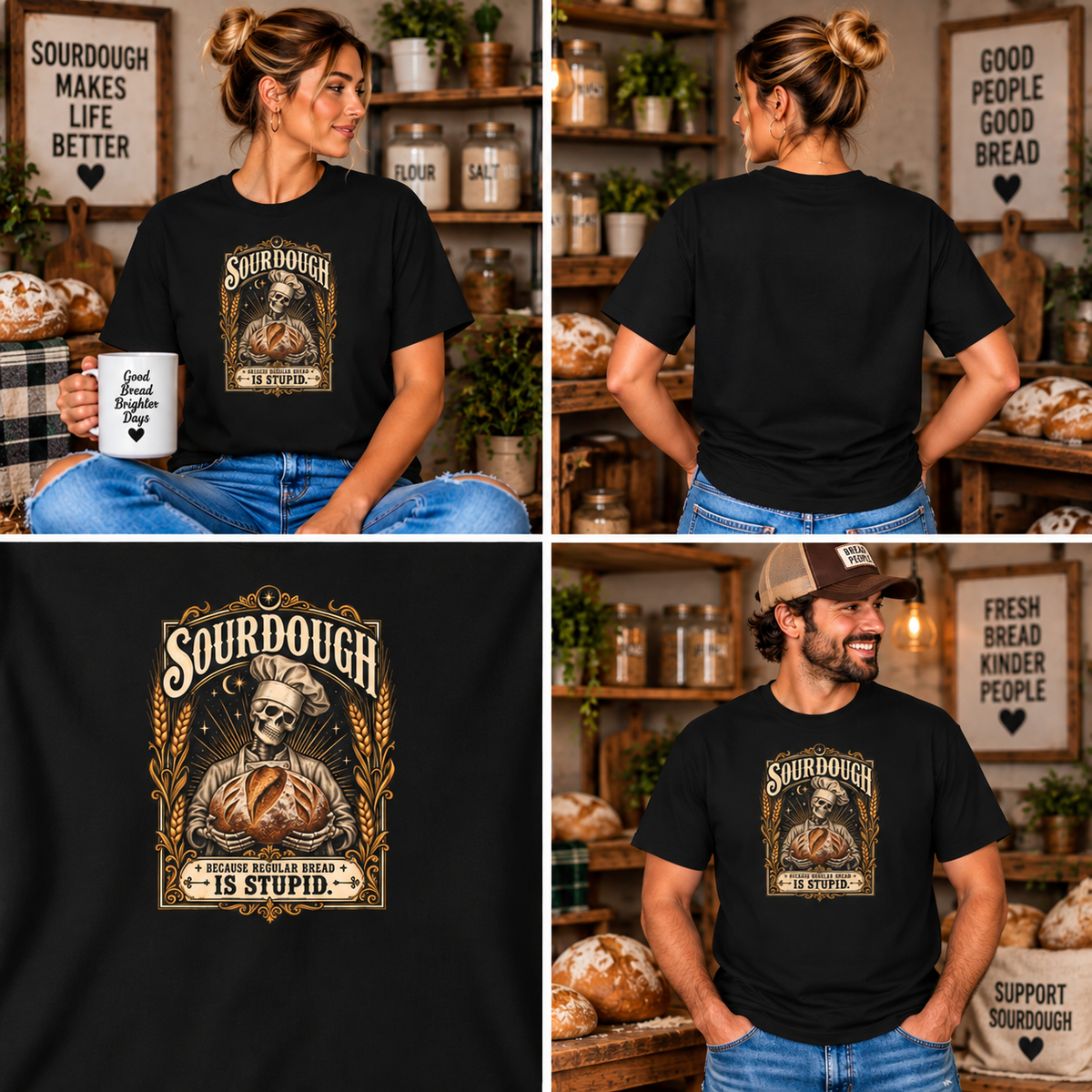 Comfort Colors® Sourdough Because Regular Bread Is Stupid T-Shirt, Funny Sourdough Baker Gift, Skeleton Bread Lover, Baking Humor Shirt