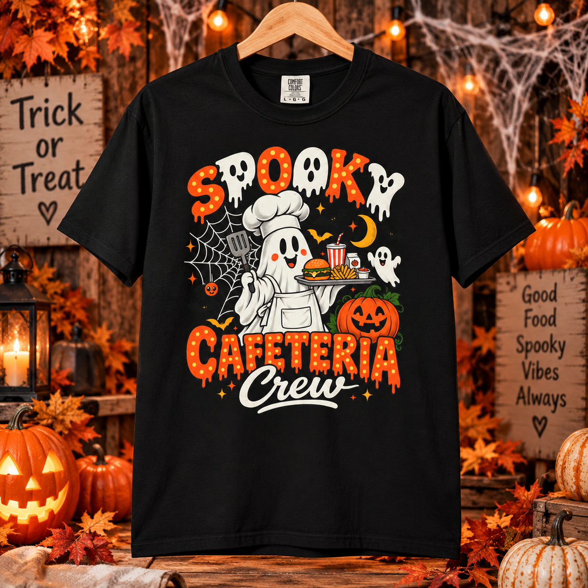 Comfort Colors® Spooky Cafeteria Crew Tshirt, Halloween Lunch Lady Gift, School Cafeteria Worker Graphic Tee, Funny Food Service Staff Shirt