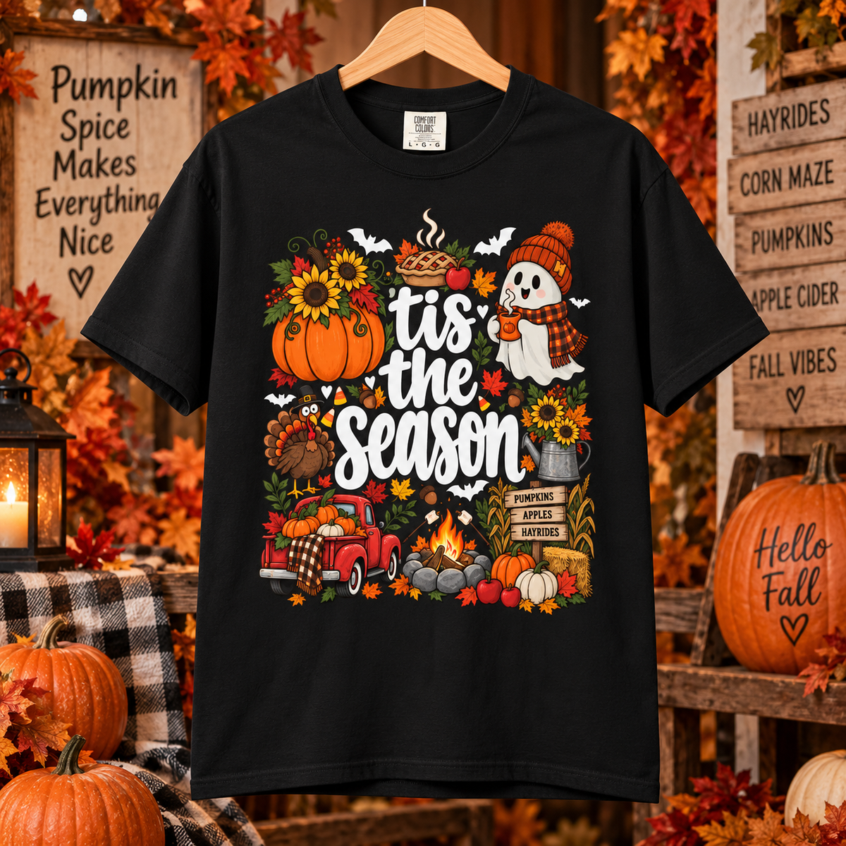 Comfort Colors® Tis the Season T-Shirt, Fall Pumpkin Lover Gift, Autumn Thanksgiving Halloween shirt, Cozy Harvest Season Shirt for Women