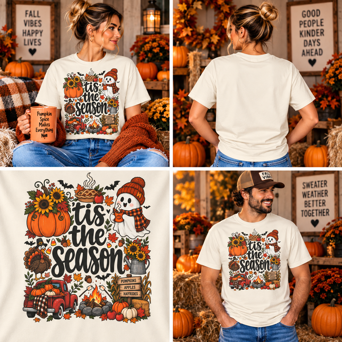 Comfort Colors® Tis the Season T-Shirt, Fall Pumpkin Lover Gift, Autumn Thanksgiving Halloween shirt, Cozy Harvest Season Shirt for Women