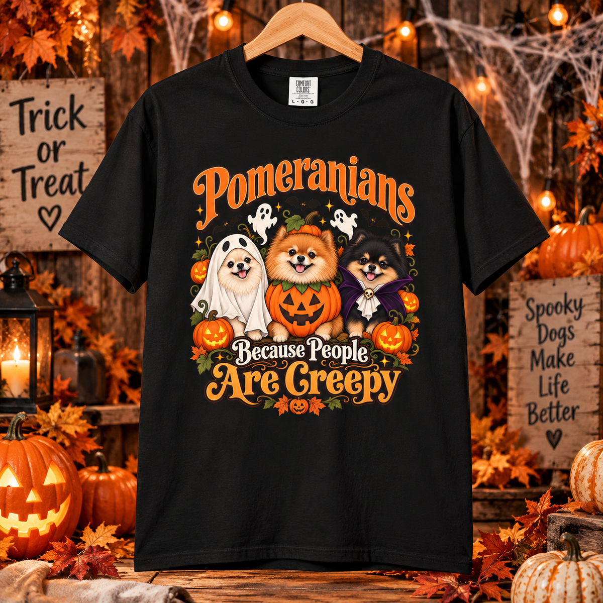 Comfort Colors® Pomeranians Because People Are Creepy Shirt, Funny Pomeranian Lover Gift, Halloween Dog Mom Graphic Tee, Spooky Pom Dog Gift