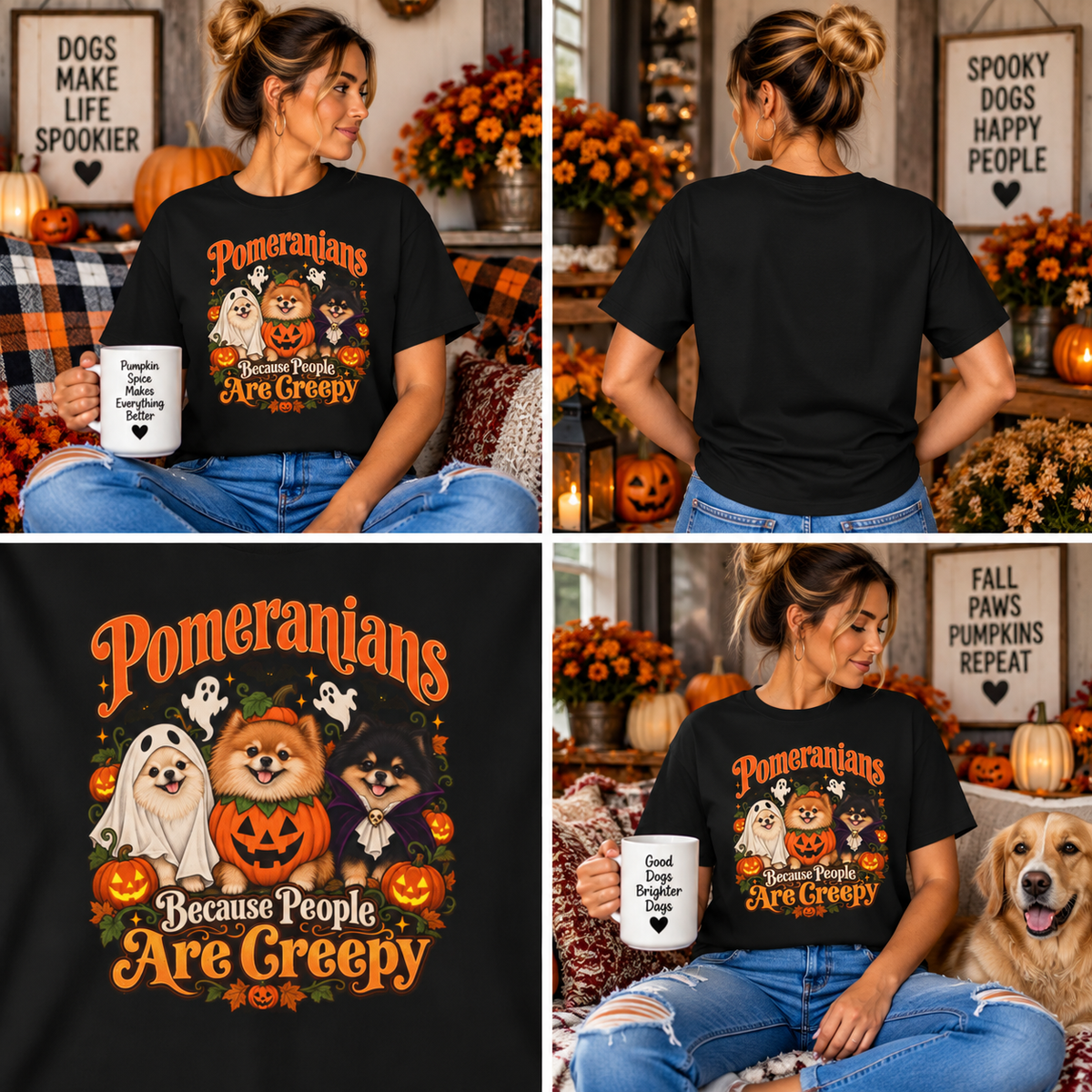 Comfort Colors® Pomeranians Because People Are Creepy Shirt, Funny Pomeranian Lover Gift, Halloween Dog Mom Graphic Tee, Spooky Pom Dog Gift