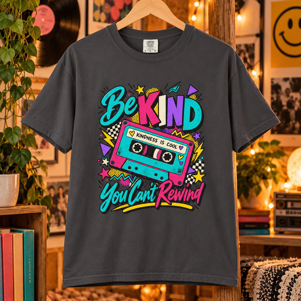 Camiseta Comfort Colors® Be Kind Kindness Is Cool You Can't Rewind, regalo de agradecimiento retro con mensaje de amabilidad, camiseta gráfica positiva con casete de los años 80