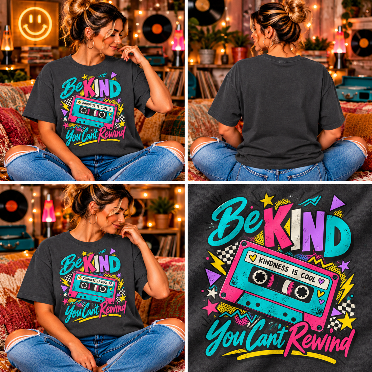 Comfort Colors® Be Kind Kindness Is Cool You Can't Rewind T-Shirt, Retro Kindness Teacher Gift, 80s Cassette Positive Message Graphic Tee