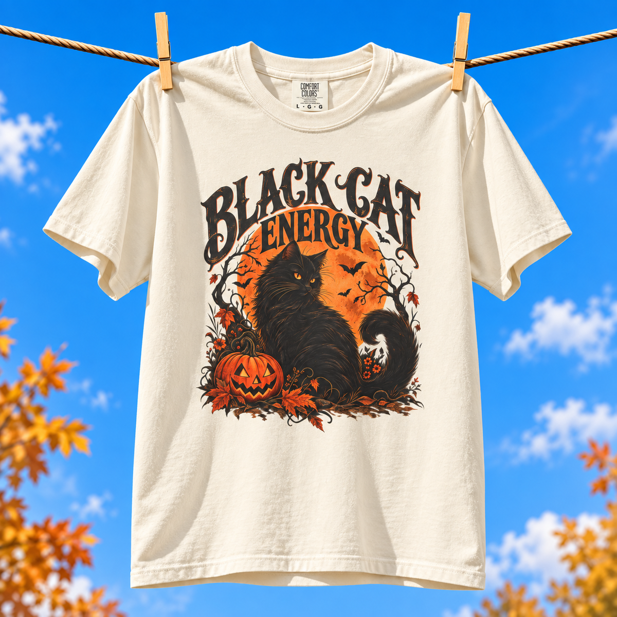 Comfort Colors® Black Cat Energy Shirt, Funny Halloween Tshirt, Black Cat Halloween Tee, Spooky Season Graphic Tee, Trendy Fall T-shirts