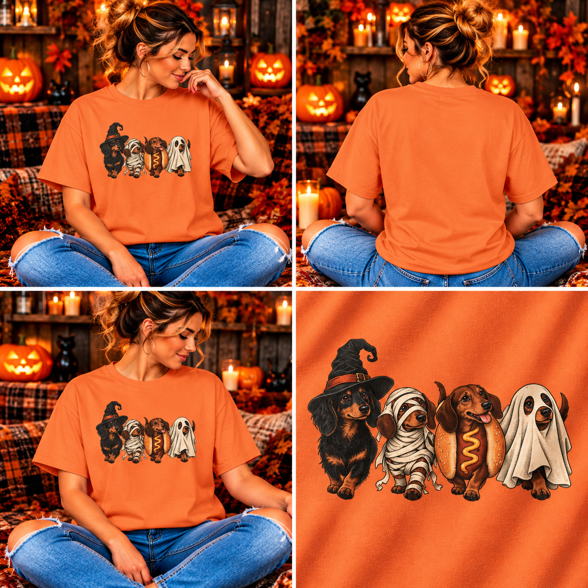 Comfort Colors® Halloween Dachshund T-Shirt, Spooky Wiener Dog Lover Gift, Cute Sausage Dog Costume Shirt, Doxie Halloween Pet Mom Shirt