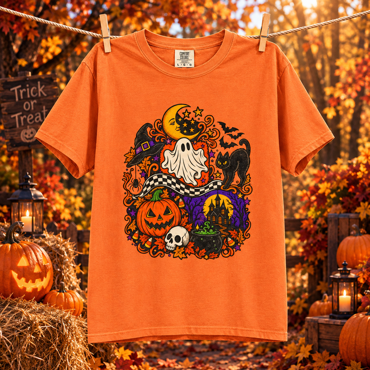 Comfort Colors® Vintage Halloween Shirt, Black Cat Skull Graphic Tee, Spooky Season Sweatshirt, Retro Halloween Season Gift