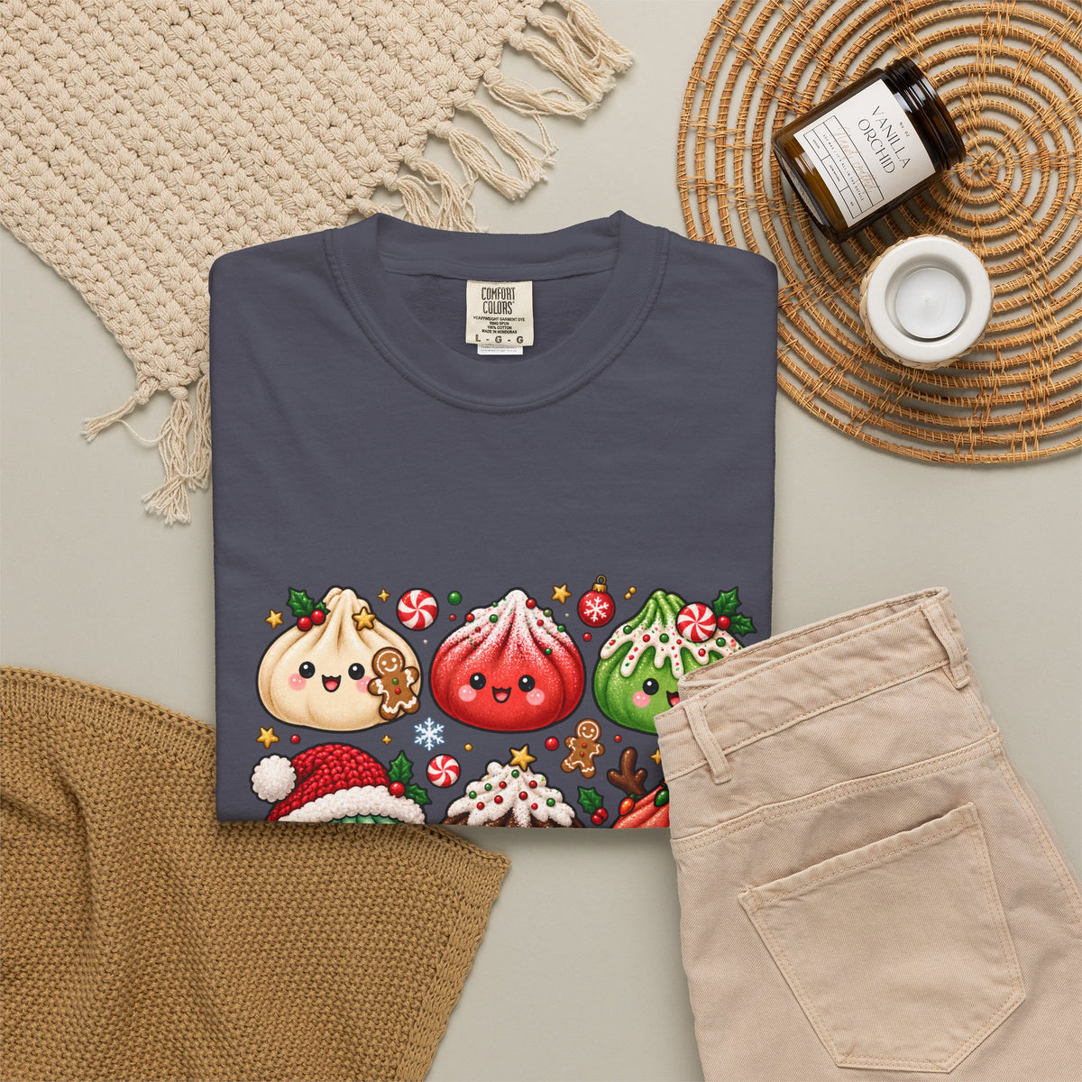 T-shirt de Noël mignon « Comfort Colors® » avec raviolis, cadeau kawaii pour amateur de cuisine pour les fêtes, pour les fans de raviolis, cadeau gourmand de Noël mignon