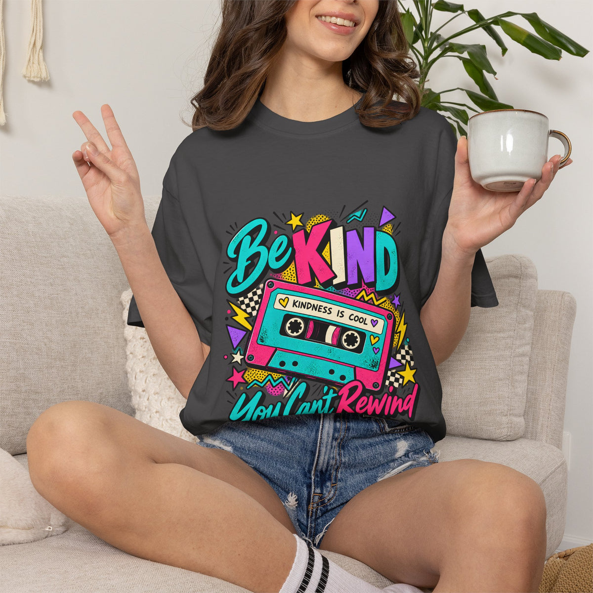 Comfort Colors® Be Kind Kindness Is Cool You Can't Rewind T-Shirt, Retro Kindness Teacher Gift, 80s Cassette Positive Message Graphic Tee